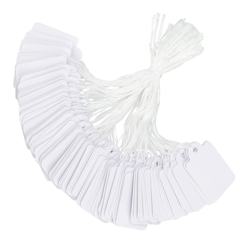 jijAcraft 500Pcs Blank Tags with String, White Pricing Tags, 1.8 x 1 Inch Cloth Tag for Selling, Small Paper Labels for Small Business, Retail Marking Labels, Writable Sales Tag for Jewelry, Antique - Image 1